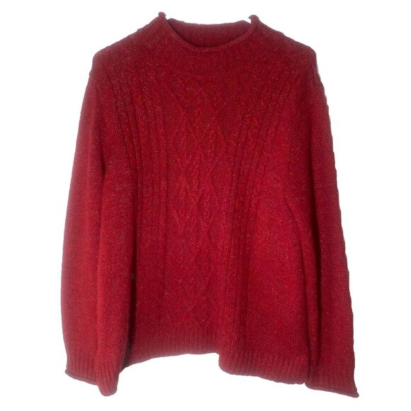 Alfred Dunner Red Cable Knit Sweater Womens L Pullover Soft Stretch Casual Layer - Picture 1 of 10